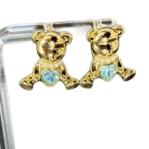 Erring Bear Fashion Jewelry Gold-Tone Bear Design with Blue Heart and Pearl Accents Unique Accessory