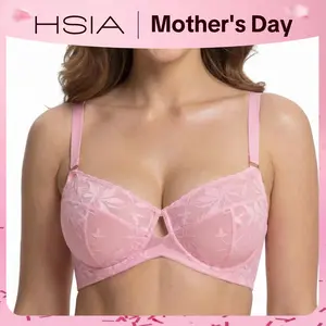 HSIA Petalia Plus Size  Unlined Seamless Semi Sheer Lace Underwire Balconette Demi No Padded Bra with High Elastic Fabric Delicate Lace Trim Cutout & Convertible Multiway Adjustable Straps