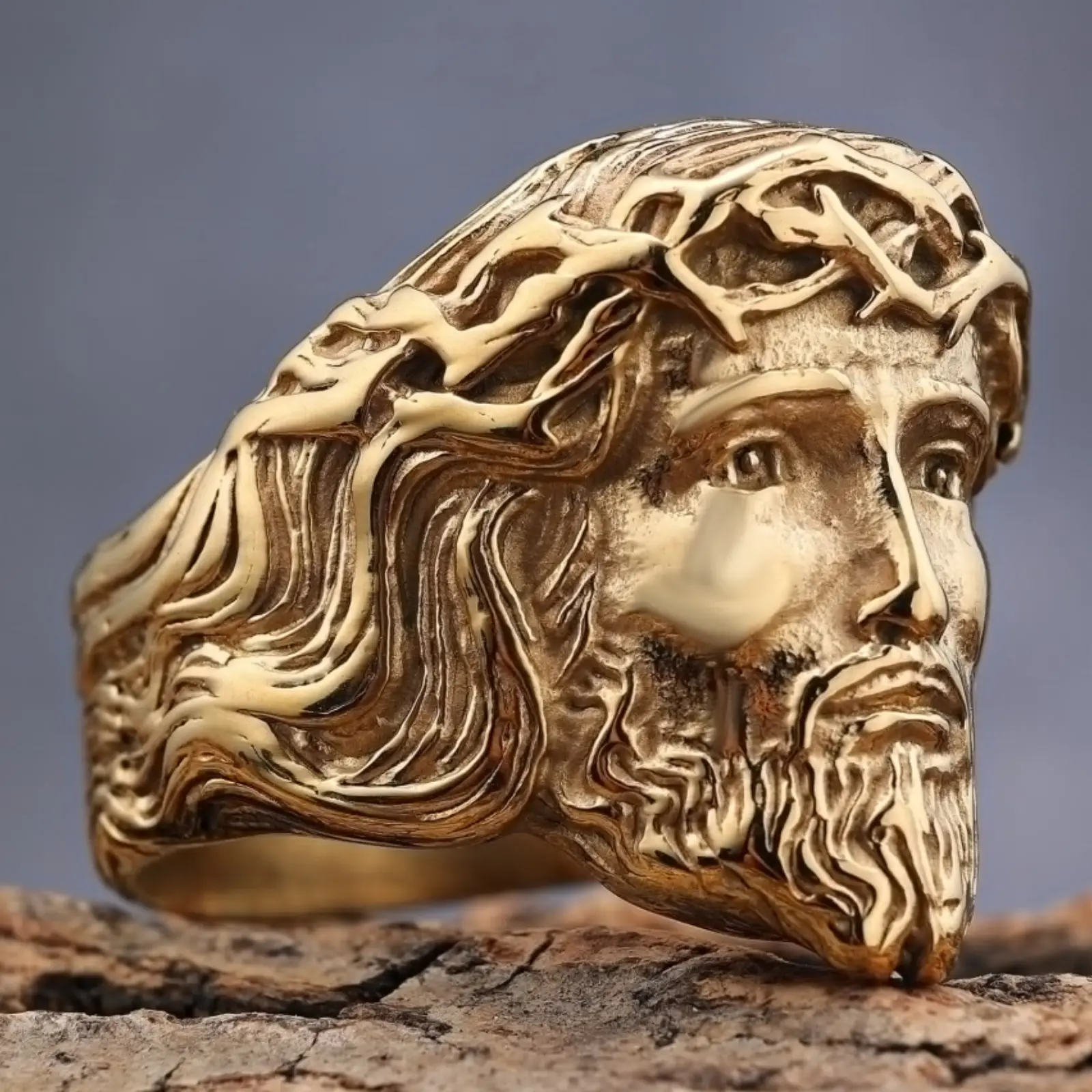 18k Gold Plated Prayer Rings with Jesus Christ Christian Style for Men and Women