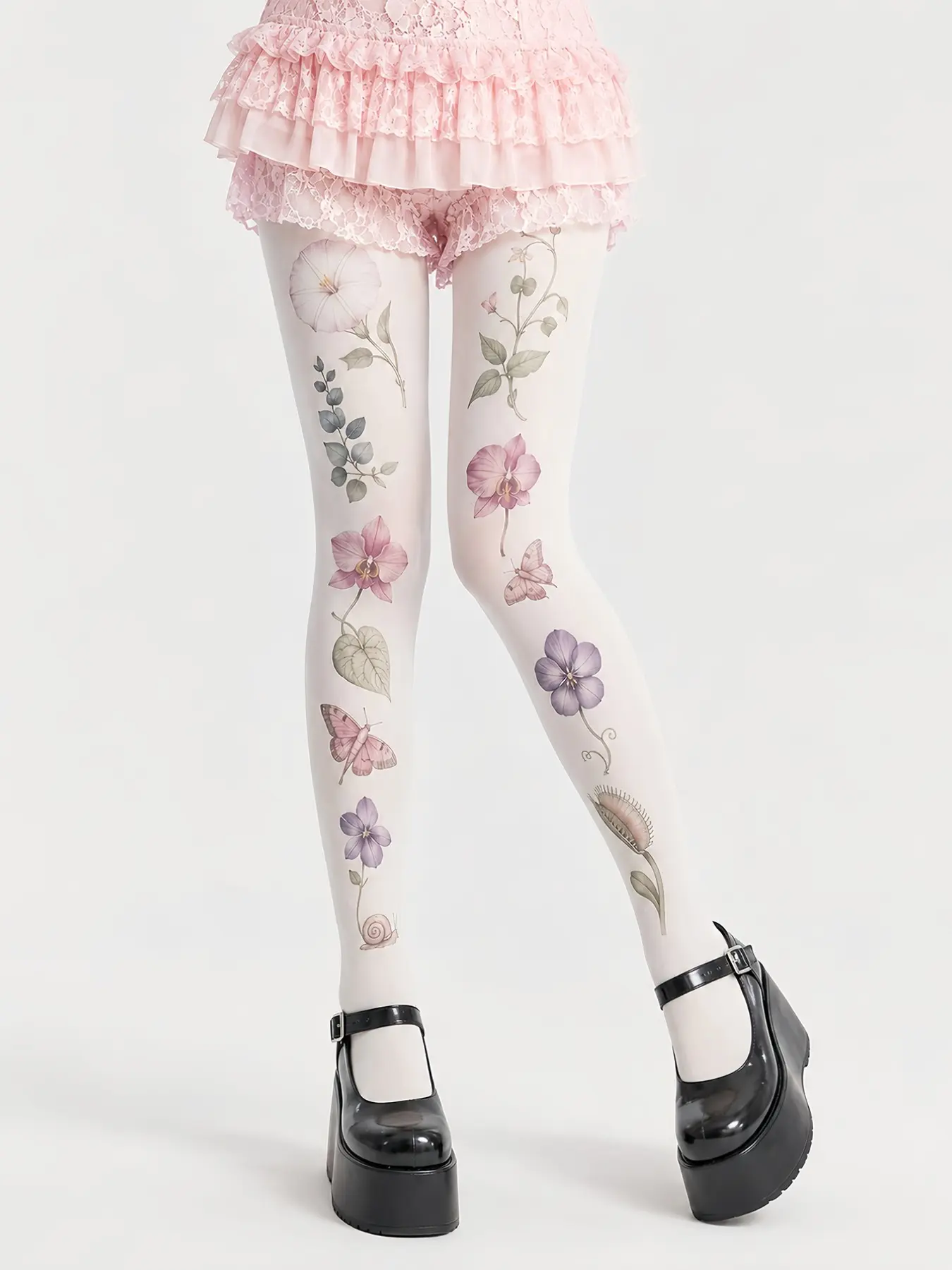 Women's Velvet Floral Butterfly Print Tights, Slim-Fit Casual Pantyhose, Soft Cute Kawaii Hosiery for Spring/fall, Party & Daily Wear Clothing