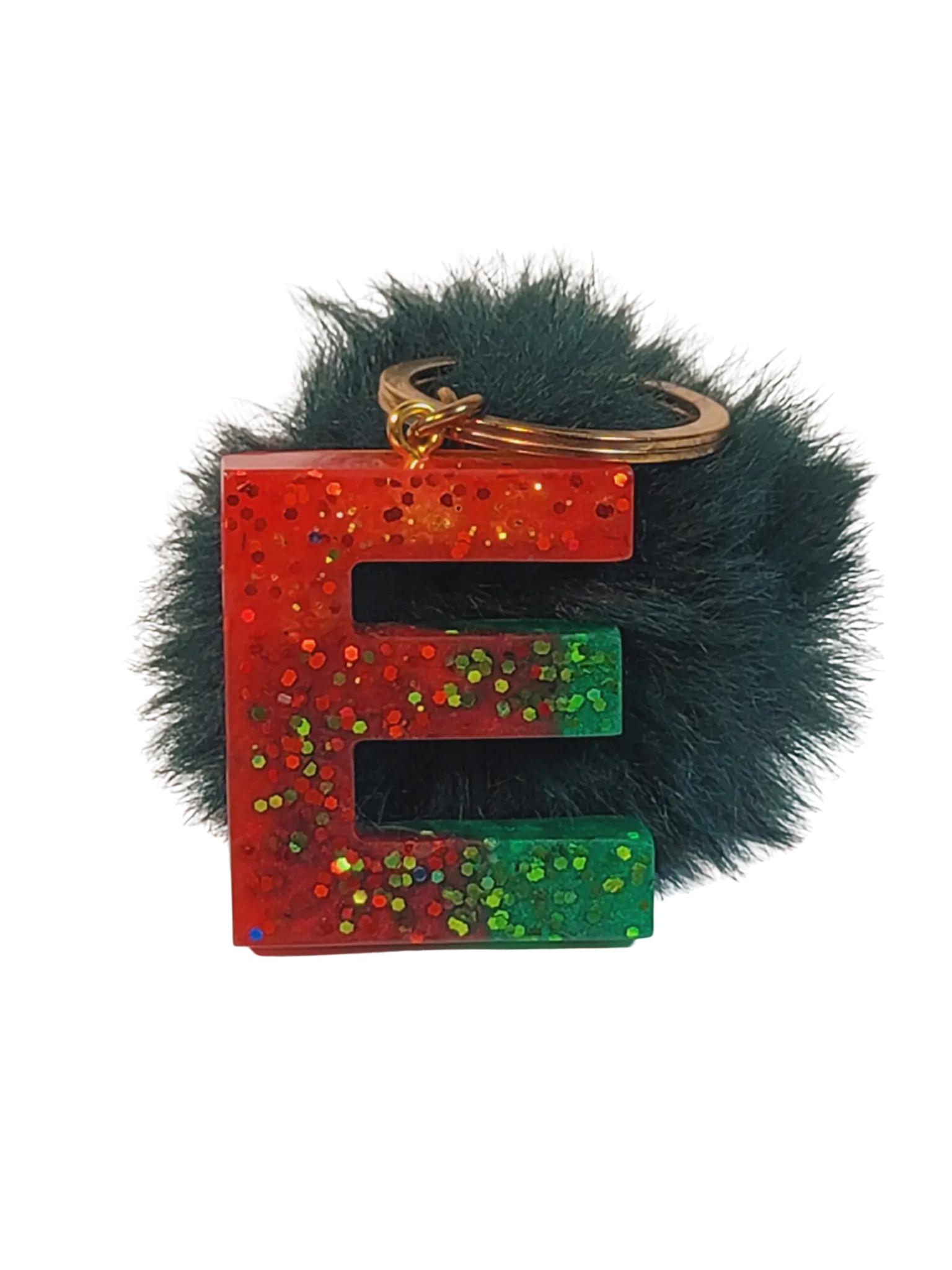 Resin Keychain - Letter E Rasta Colors - Black-Green-Red