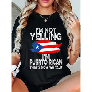 100% Cotton Funny Puerto Rico Flag I Don't Scream I'm T-Shirt Short Sleeve T-Shirt Women's Men's Graphic Tee Causal Tops