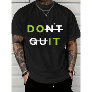2026Men's Casual T-Shirt with Bold DON'T QUIT Motivational Graphic - White Tee, Green & Black Text, Regular Fit Short Sleeve,  Casual Attire & Summer Outdoor Apparel