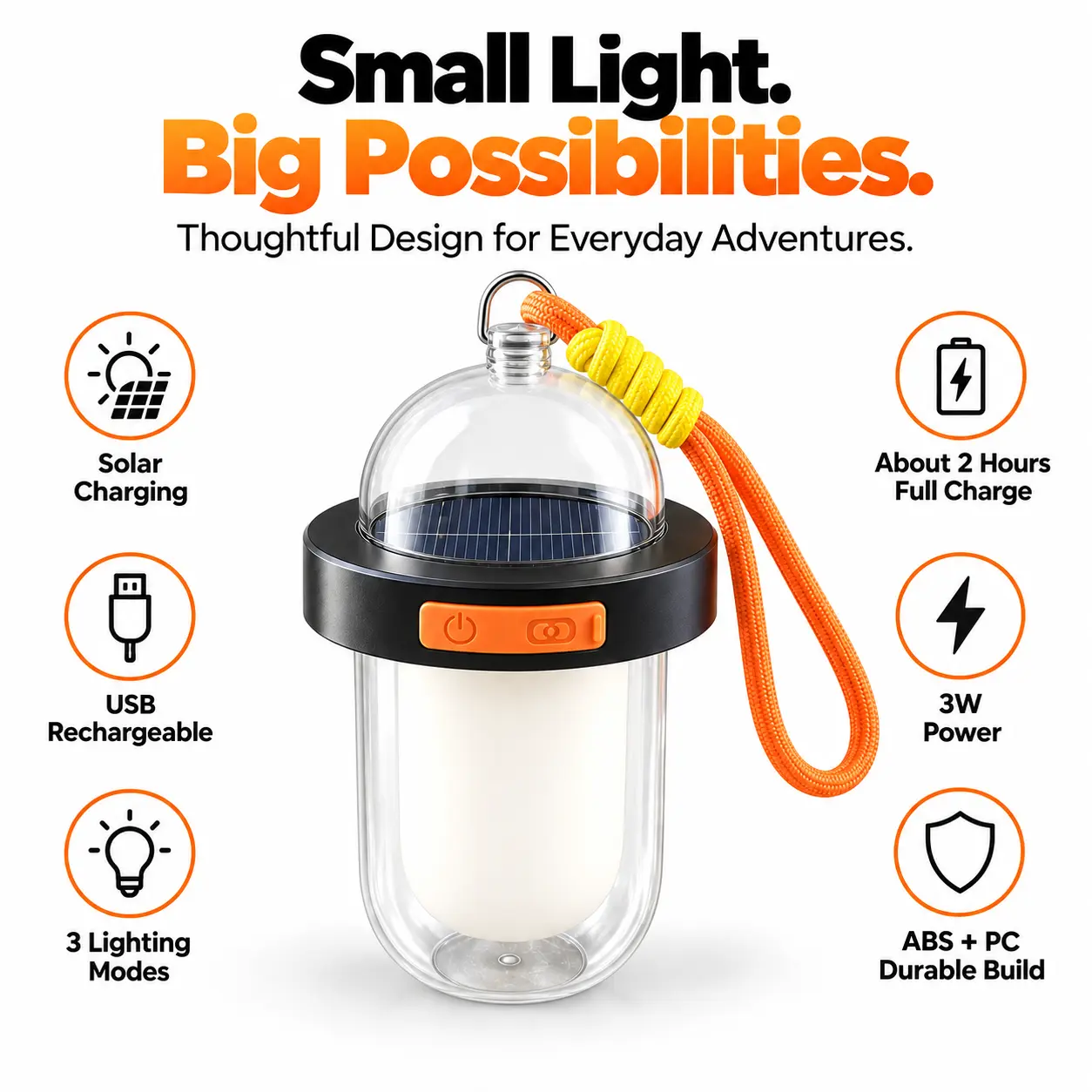 Mini Solar Rechargeable LED Camping Lantern with Hanging Hook, Portable Tent Light for Camping, Hiking & Emergency Use