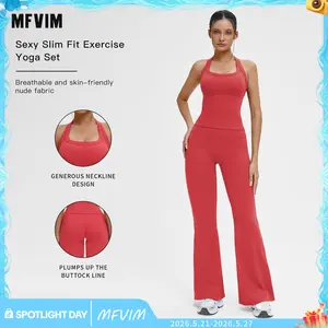 MFVIM Sporty Two-Piece Set Women’s Plain Crop Cami Top & Flare Leg Pants Sports Set, Sporty Casual Comfy Breathable Two-Piece Outfits for Yoga, Gym, Workout, Running, Gym Workout Clothes