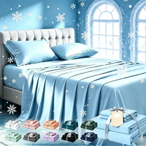 Extra Deep Pocket Bamboo Sheets, 3/4 PCS Ultra-Soft Luxury Feel - Ultra Cooling Sheets, Hotel Luxury Fitted Sheet Set, Soft Wrinkle-Free For Extra Deep Mattresses, Soft Sheet & Pillowcase Sets, King Size, Include Random Color