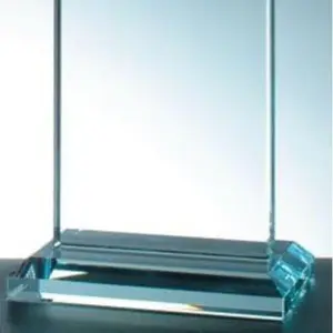 Clear Rectangle Glass Award Trophy with Base, Beveled Edge, Gift Box Included