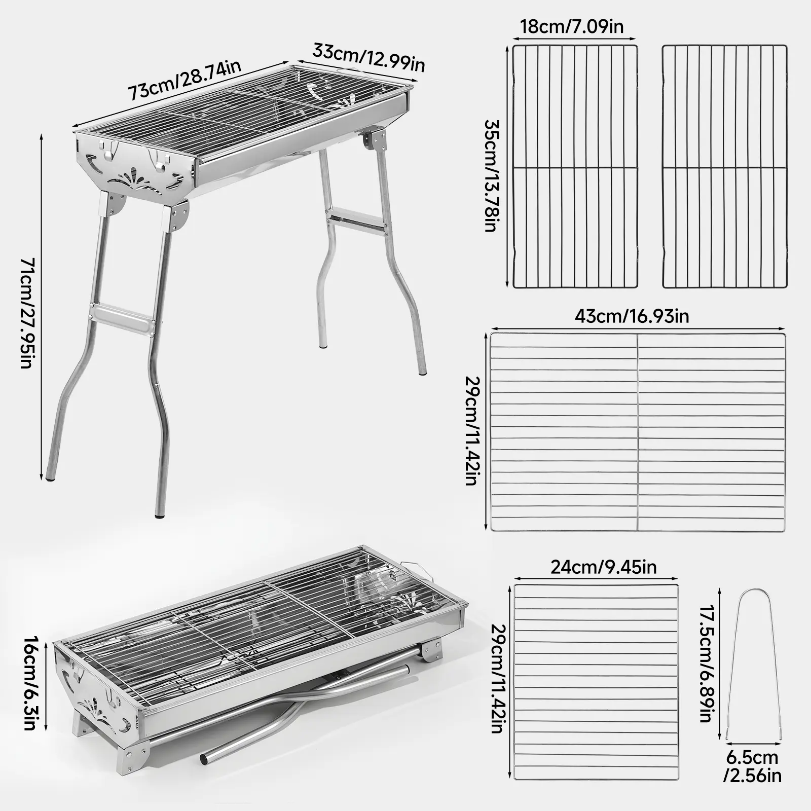 Senmeo Stainless Steel Folding Portable Barbecue Charcoal Grill with BBQ Tool Kits, Camping Gear for Outdoor Cooking, Beach Picnics or Any Outdoor Event Wood Stove