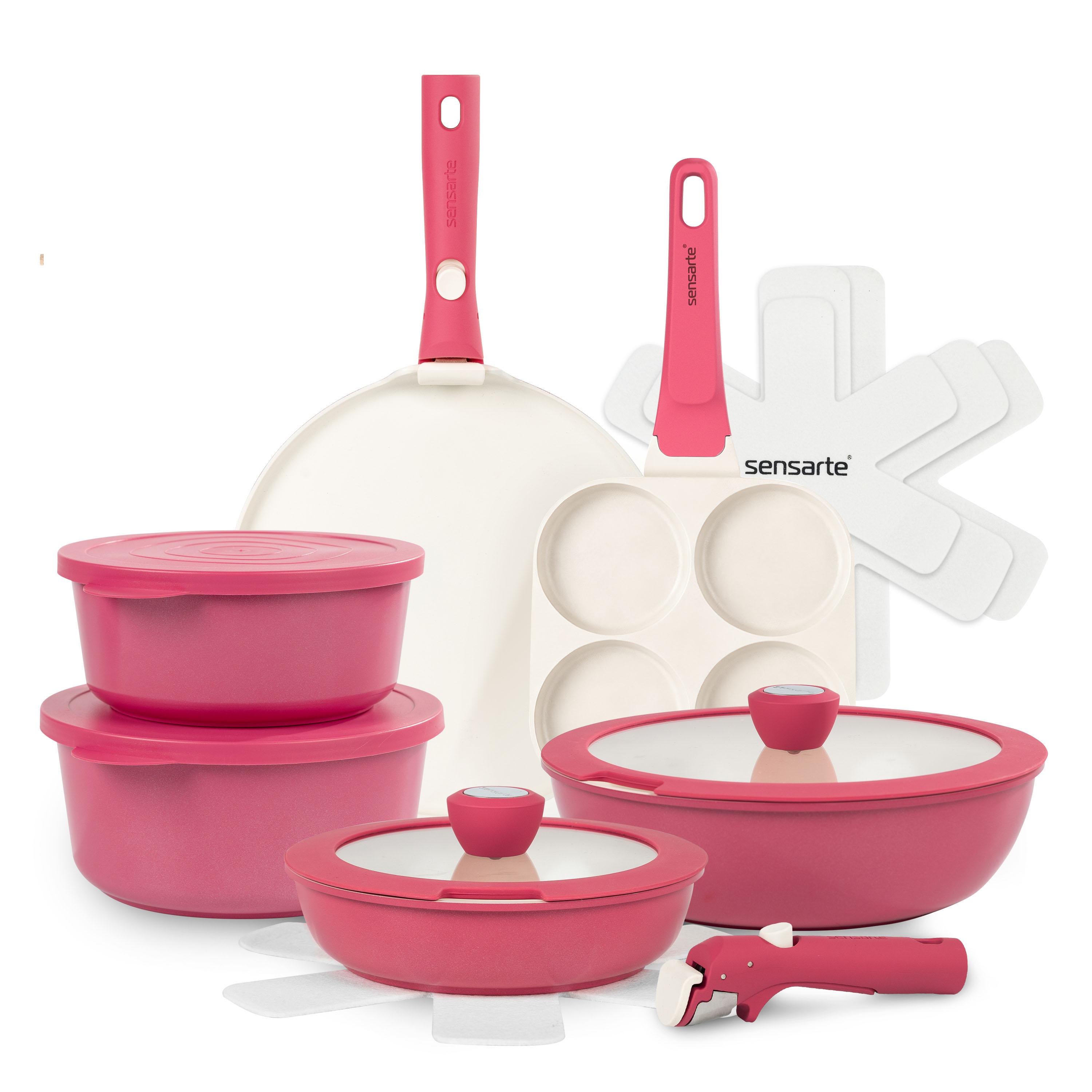 SENSARTE 19pcs Nonstick Pots and Pans Set - Kitchen Cookware Set with Detachable Handle - Includes Pizza Pan & Egg Pan & Kitchen Utensils - Ideal for Home Cooking, RV, Camping - Dishwasher/Oven Safe