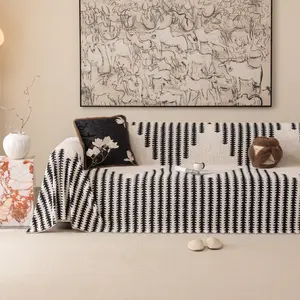 Bohemian Style Geometric Plush Sofa Cover, Soft Thickened Fabric, Pet-Friendly Dirt-Resistant Throw, Home Decor for Living Room Bedroom Office
