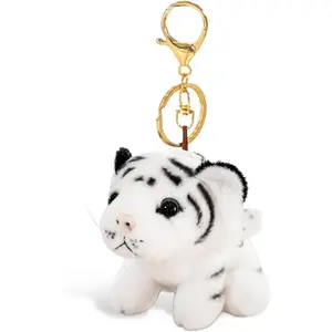 BloomWish S Tiger Keychain Cute Derpy Tiger Plush Keychain Yellow White Plush Bag Purse Charms for Handbags Animal Accessories