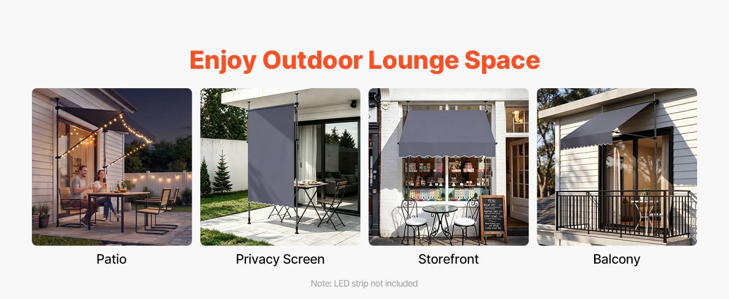 VEVOR Manual Retractable Awning, 59" Outdoor Retractable Patio Awning Sunshade Shelter, Height Adjustable Patio Door Window Canopy with Manual Crank Handle for Backyard, Garden, Balcony, Dark Gray