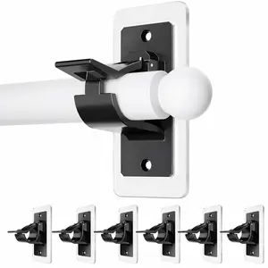 No Drill Needed Curtain Rod Holder Hooks 6-Pack, Self Adhesive Curtain Rod Brackets, Multipurpose Nail Free Stick On Hooks for Bathroom, Window & Home Decor
