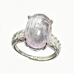 Natural Kunzite 925 Silver Adjustable Ring | Modern Statement