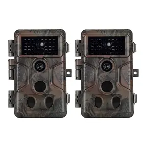 2-Pack No Glow Game & Deer Trail Cameras 64MP 1296P H.264 Video 100ft Night Vision Motion Activated 0.1S Trigger Speed IP66 Waterproof for Home Surveillance & Outdoor Wildlife Hunting(A323red)