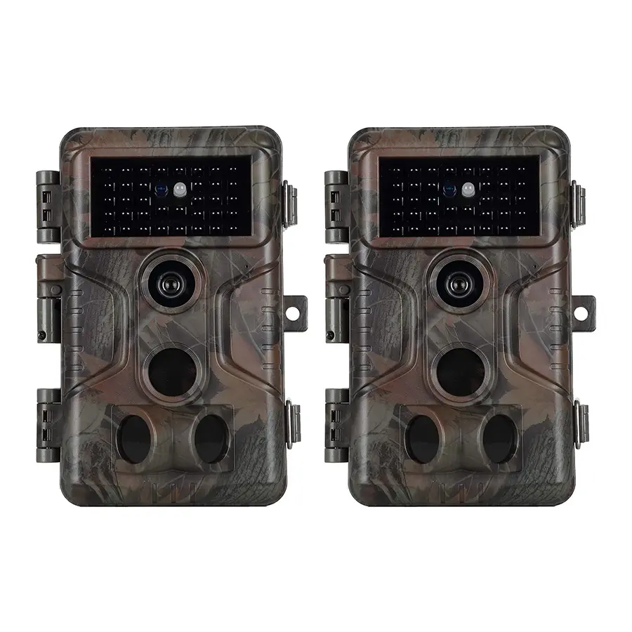 2-Pack No Glow Game & Deer Trail Cameras 64MP 1296P H.264 Video 100ft Night Vision Motion Activated 0.1S Trigger Speed IP66 Waterproof for Home Surveillance & Outdoor Wildlife Hunting(A323red)