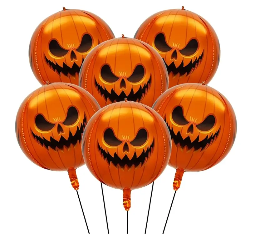 6 Pcs Halloween Balloons 4D Pumpkin Foil Balloons for Halloween Party, Haunted House, Indoor Outdoor Halloweens Party Decorations
