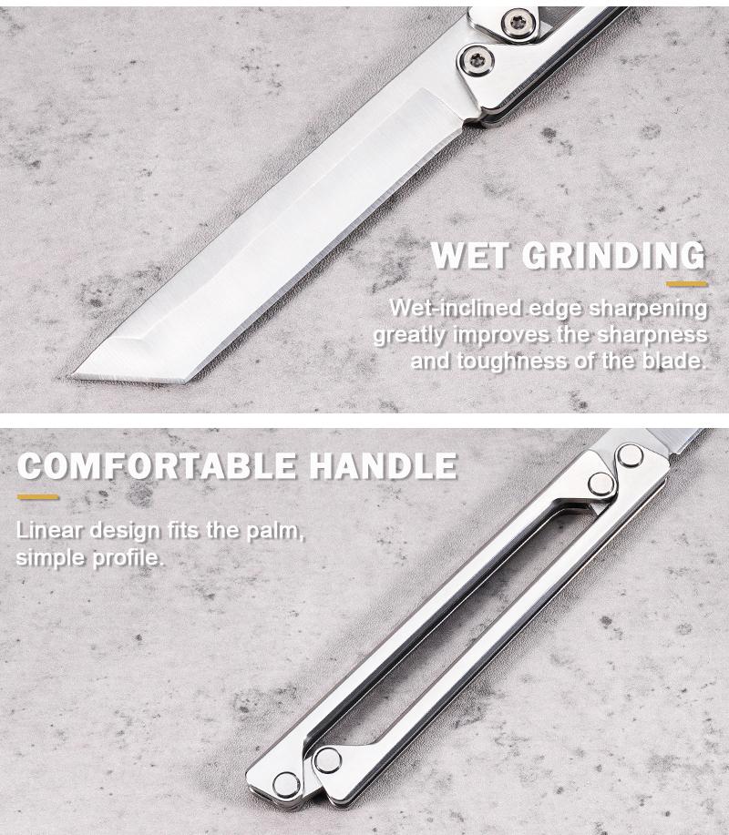 Portable EDC multifunctional tactical outdoor folding knife and pocket knife. Made entirely of steel with a leather sheath; outdoor cutting tools designed specifically for climbing and fishing; essential gear for camping and hiking.