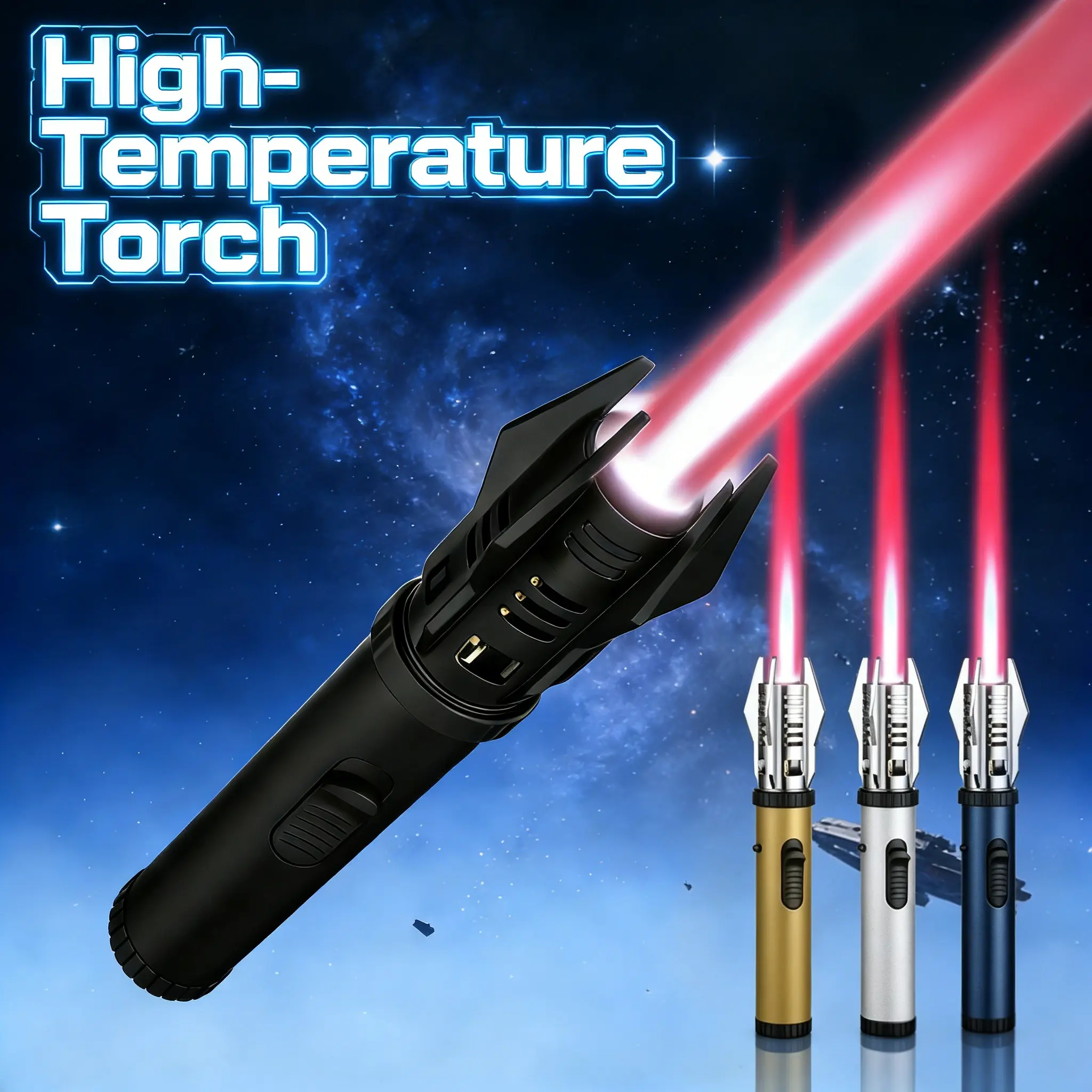 Windproof Metal Butane Torch Lighter (Butane Not Included) - 360° Turbo Jet Flame, Safety Lock, Adjustable Flame Control, Refillable, Durable Portable Design for Campfire, BBQ Party