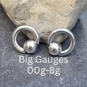 Pair Silver 316L Surgical Steel Spring Loaded Captive Bead Ring Septum Ear Plug Horseshoes Gauges 00g 0g 2g 4g 6g 8g big stretched heavy cbr