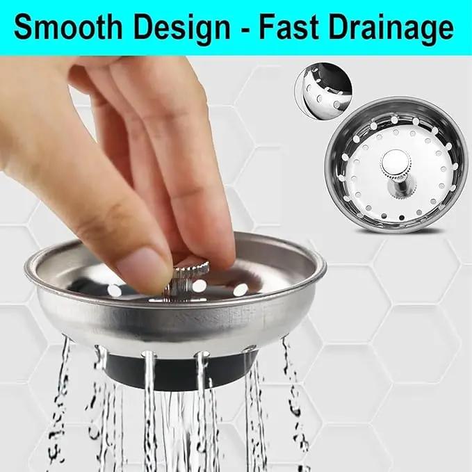 2PCS 3-in-1 Kitchen Sink Drain Strainer Stainless Steel Sink Plug Deodorizing Anti-Clog Basket Strainer for 304 Stainless Steel Quality