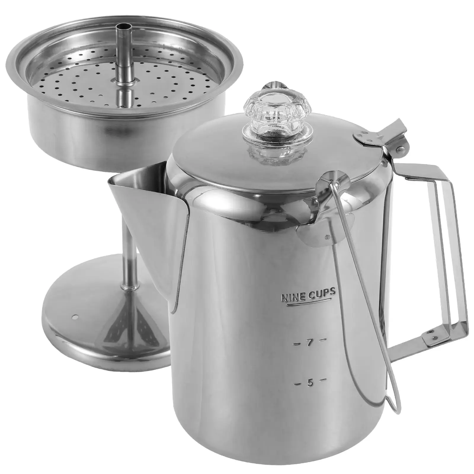 9-Cup Camping Coffee Percolator, 304 Stainless Steel Coffee Pot with Built-In Filter Basket, 40 oz Stovetop Coffee Maker for Campfire, Gas Stove, RV, Hiking, Backpacking, Travel, Outdoor Camping and Group Coffee Brewing