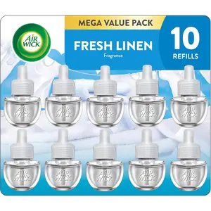 Air Wick Plug in Scented Oil Refill, 10ct, Fresh Linen, Air Freshener, Essential Oils, Eco Friendly Pack