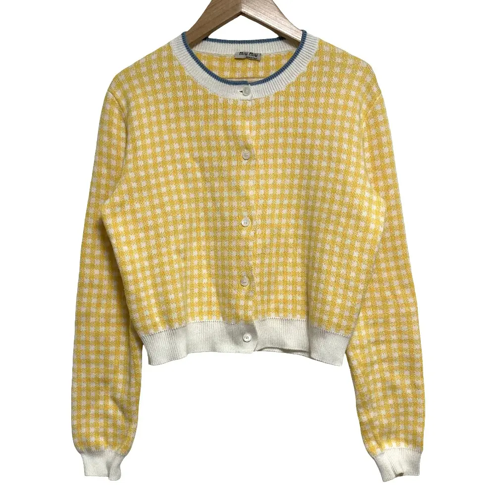 Pre-owned miu miu Cotton Small Leather Goods Gingham Cardigan