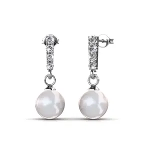 Gabrielle 18k White Gold Plated Pearl Drop Earrings with Simulated Diamond Crystals