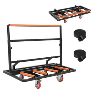 Heavy Duty Folding Drywall & Panel Cart – 2000 lbs Capacity, Portable Flatbed Trolley, Adjustable Handle, Tie-Down Strap, 4 Swivel Casters – Material Handling for Plywood, Glass, Sheetrock – Black