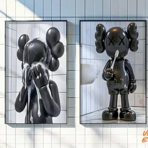 Black Kaws Set of 2 - Shower & Toothbrush Kaws Poster, HypeBeast Prints, Artistic Wall Decor, Bathroom Wall Art Ornaments Photo
