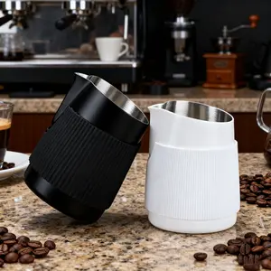 1PC Whit Or Black 350ml Milk Frothing Jug Anti-scald Silicone Cup Sleeve Cafe Coffee Mug Frother Latte Pitcher Foam Cup Coffee Pot Coffee Equipment, A Great Gift For Drip Coffee Maker Coffee Making Kit