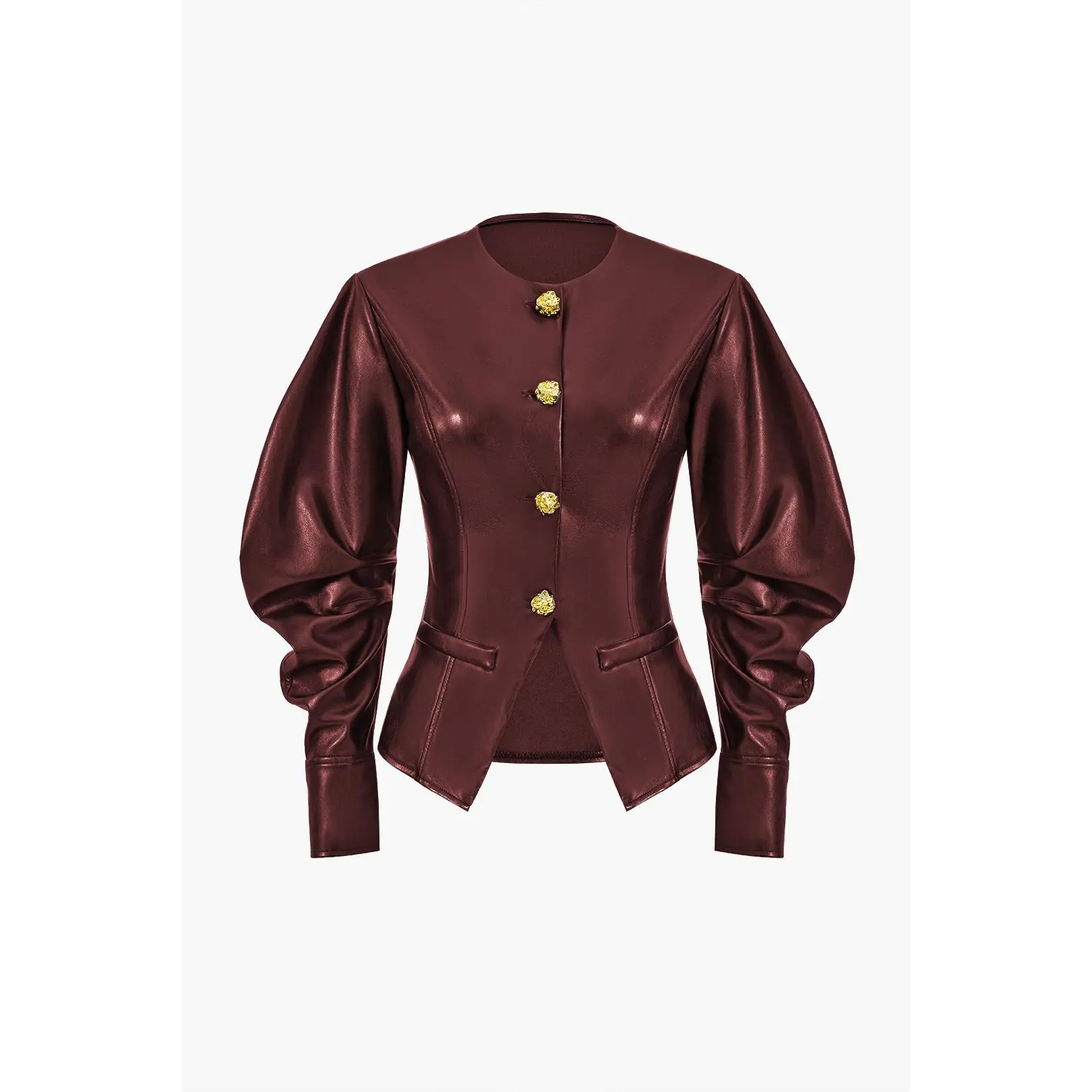 Faux Leather Metallic Button Jacket