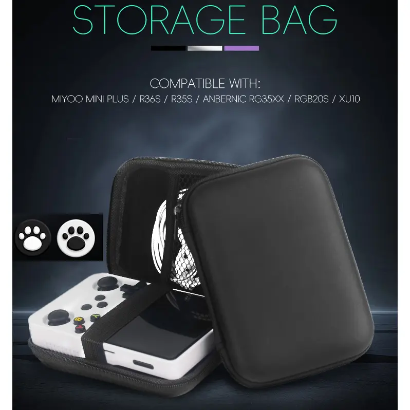 Multi-Color Hard EVA Carrying Case for R36S / R35S / Miyoo Mini Plus / Anbernic RG35XX RG35XX PLUS Handheld Game Console, Shockproof Protective Storage Bag with 2 Free Cat Paw Thumb Grips，father's day gift