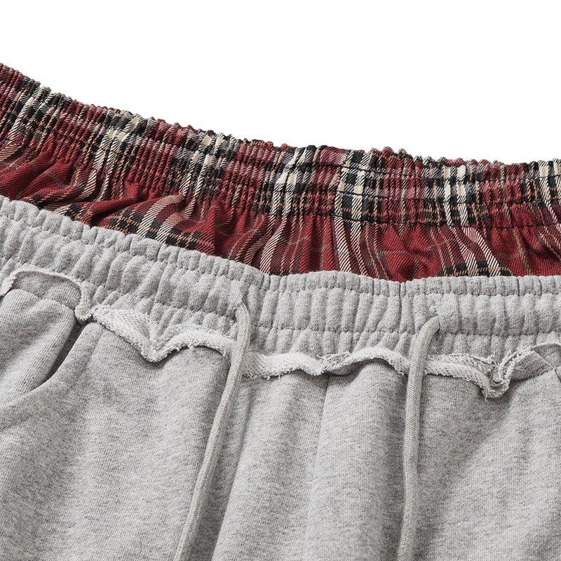 New fashion trends Double Waist Plaid Patchwork SweatPants Baggy Wide Leg Sweatpants for Women Loose Long Pants with Pockets