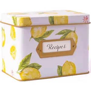 Lemon Recipe Box with 24 4x6 Recipe Cards and 12 Dividers - Recipe Tin for 4x6 Inches Cards