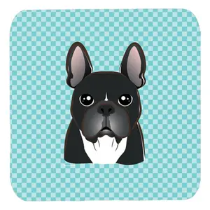 Carolines Treasures  3.5 x 3.5 In. Checkerboard Blue French Bulldog Foam Coasters- Set Of 4
