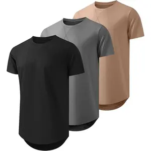 JMIERR Mens 3 Pack Cotton Hipster Hip Hop Longline Crewneck T-Shirt
