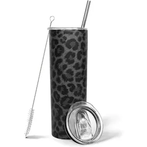 Black Leopard Tumbler, Tumbler with Lid and Straw-Leopard, Cheetah Print-Stainless Steel Insulated-Skinny Tumbler for Women Mom Girls Daughter Teenage Girls-Travel Iced Coffee Cup Mug-20 oz Tumbler