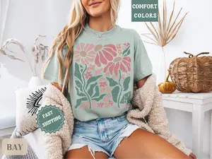 Boho Daisy Flower Tee Shirt Comfort Colors Botanical Tee boho Tee wildflower shirt plant shirt retro floral T-shirt gardener trendy gifts