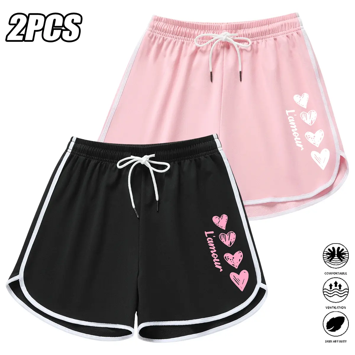 JOGWAVE 2PCS women’s shorts—sport shorts suitable for pairing with bodycon skirts; a must-have for back-to-school shopping; American-style running shorts — quick-drying, breathable, moisture-wicking; women’s shorts ideal for sports/casual yoga/beach wear;