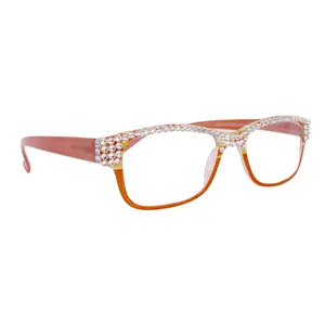 Olivia, (Bling) Women Reading Glasses Adorned with (Full Top) (Clear) Genuine European Crystals.  (Orange) Square, NY fifth avenue.
