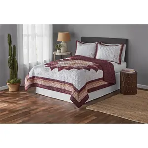 Reversible Brick Star Quilt, Full/Queen, 1-Piece, Polyester Microfiber, Machine Washable, 86.00 x 90.00 x 0.50 Inches, Red