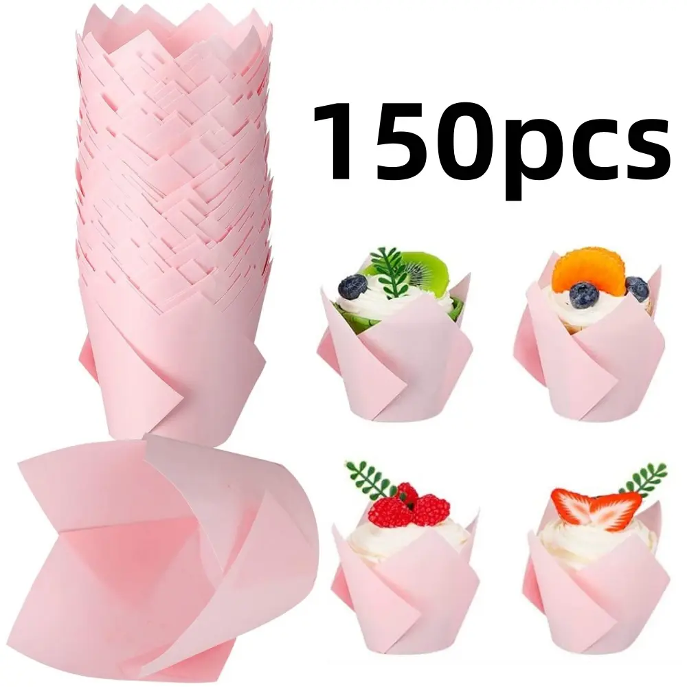 150 piece Tulip Paper Baking Cups Muffin Liners Heat-resistant Cupcake Wrappers Non Stick Cupcake Liners for Birthday Wedding Party
