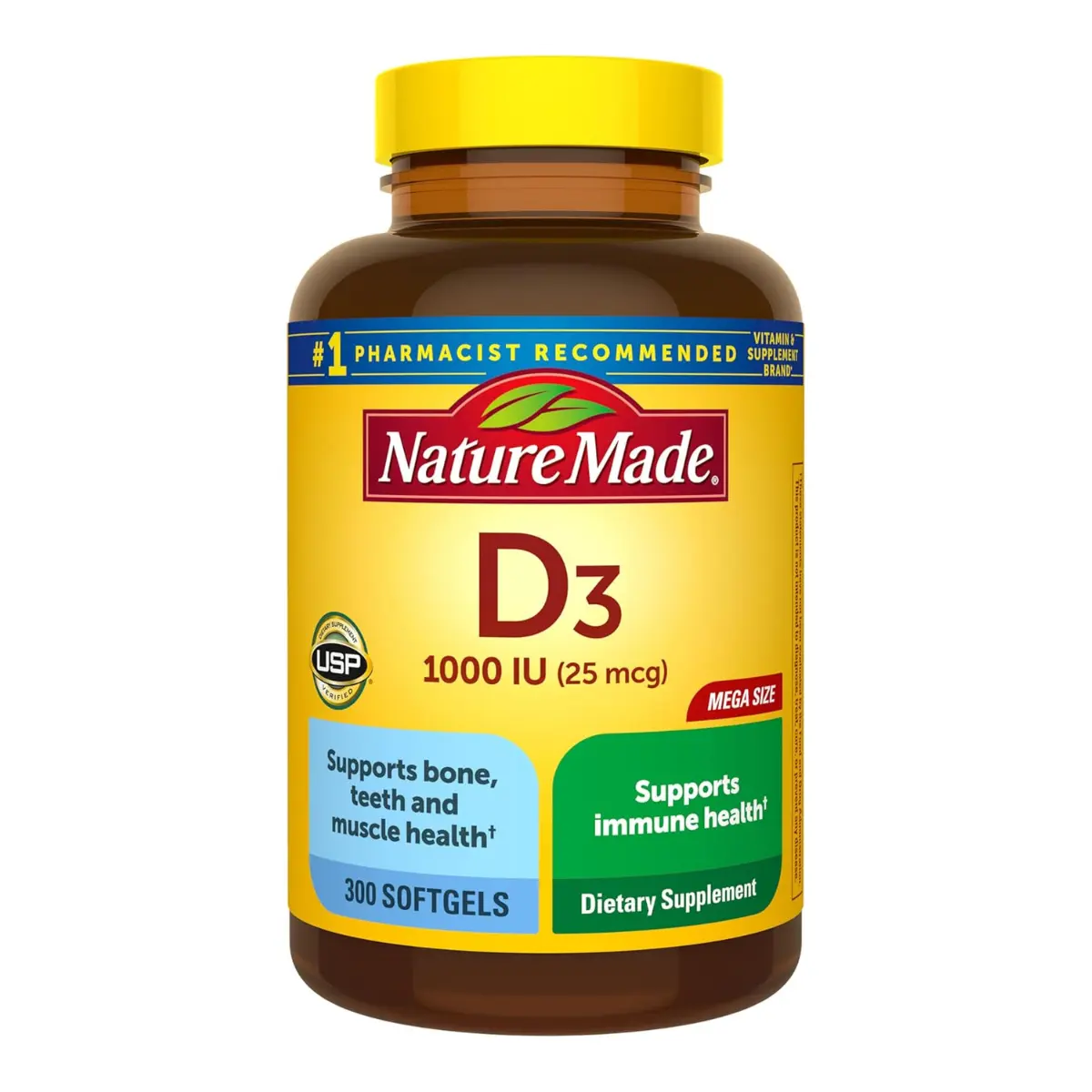 Nature Made Vitamin D3 1000 IU (25 mcg), Vitamin D Supplement for Bone, Teeth, Muscle and Immune Health Support, 300 Softgels, 300 Day Supply