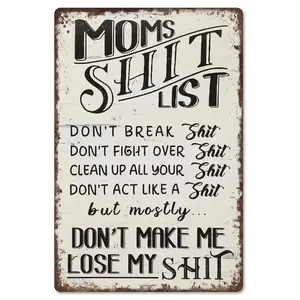 8x12 in Lead-Free Aluminum Metal Funny Mom Rules Sign - Humorous Kitchen Room Wall Decor - Retro Tin Home Sign Gift for Parenting Humor Enthusiasts, Spring Glow Up, Lead-Free Home Signs