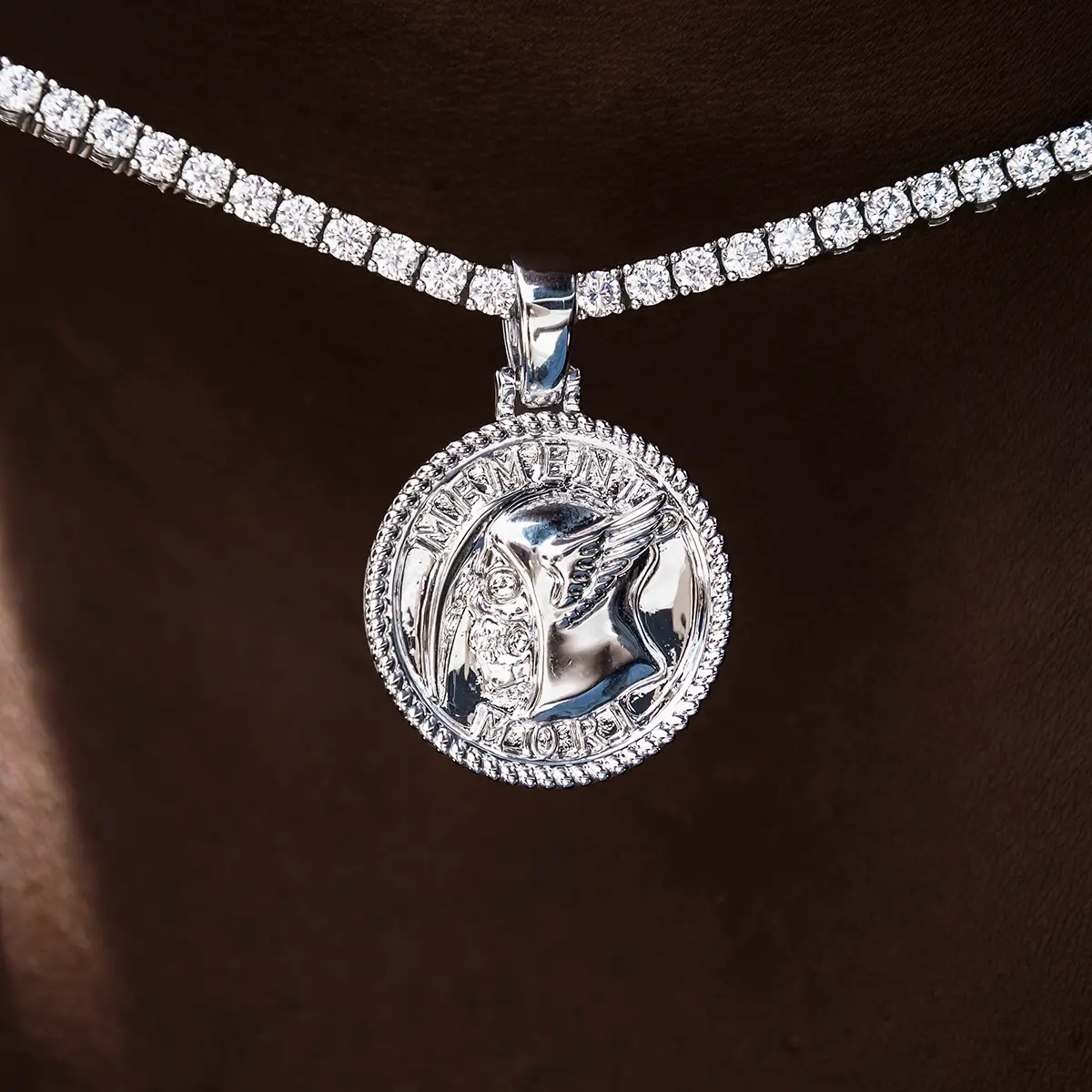 GLD Memento Mori Coin Pendant in White Gold, 18k Gold Plated, Life Guarantee - Perfect Gift(Chain Not Included)