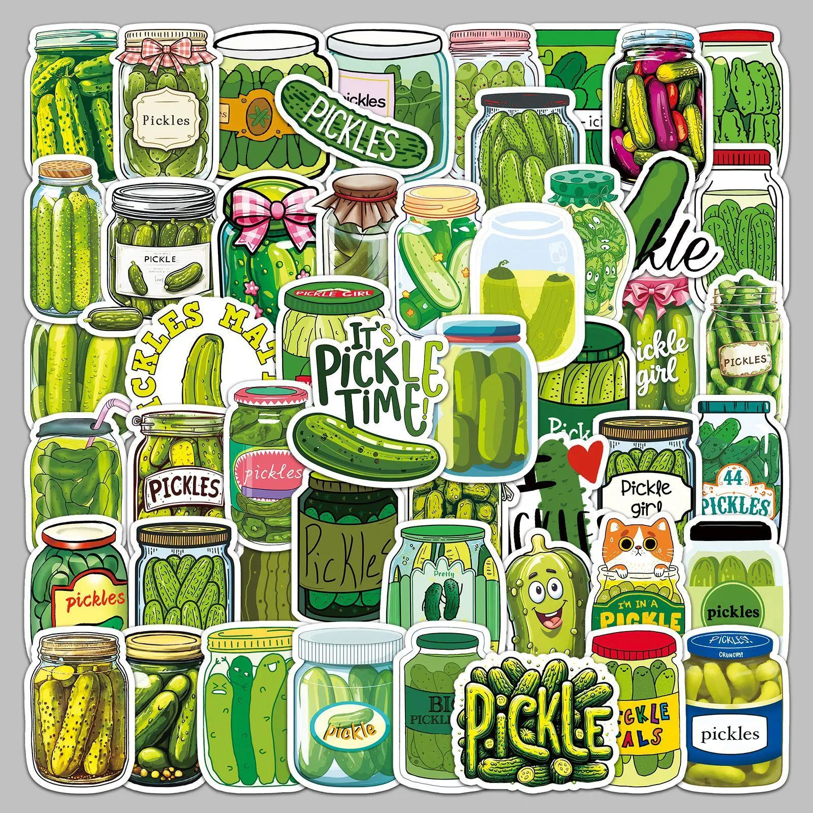 Pickle Jar Series Sticker, Cute Pickle Jar Pattern Decorative Sticker, DIY Decals for Water Bottle, Laptop, Phone Case, Protector