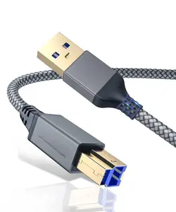 USB 3.0  (10FT), Durable Nylon Braided USB A to USB B  Compatible with Printers, , Docking Station, External Hard Drivers, Scanner, Hub and More Devices(Grey)