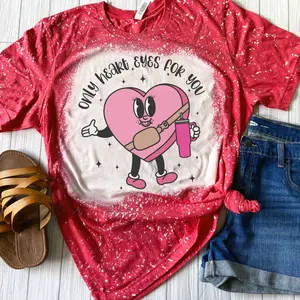 Only Heart Eyes For You Bleached Shirt - Red - Sublimation